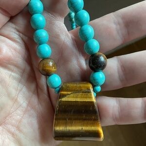 BLUE TURQUOISE TIGER EYE HAND MADE NECKLACE